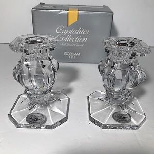 Gorham Full Lead Crystal 4” Candlesticks New In Box